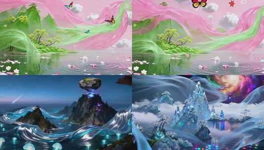 梦幻山水水墨丹青国风国潮超现实风格高清在线视频素材下载