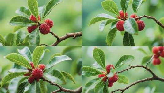 枝头新鲜杨梅特写高清在线视频素材下载