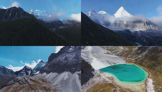 川西稻城亚丁秋天雪山航拍高清在线视频素材下载