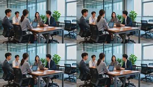 办公室白领团队开会场景高清在线视频素材下载