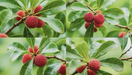 枝头新鲜杨梅特写高清在线视频素材下载