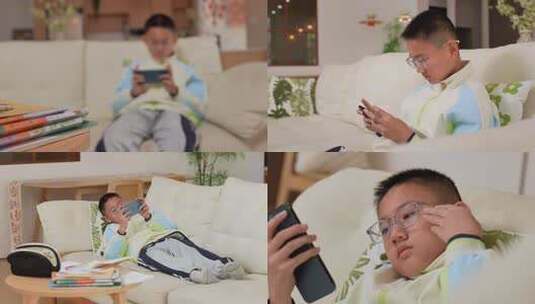 孩子过度玩游戏玩手机 青少年教育高清在线视频素材下载