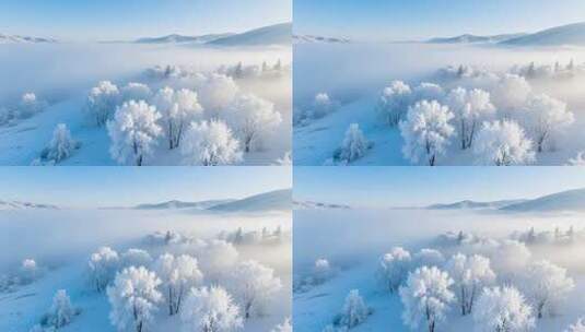 航拍唯美冰雪雾凇景观4K高清在线视频素材下载