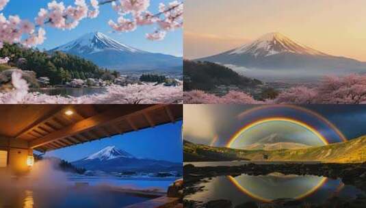 富士山樱花自然风光高清在线视频素材下载