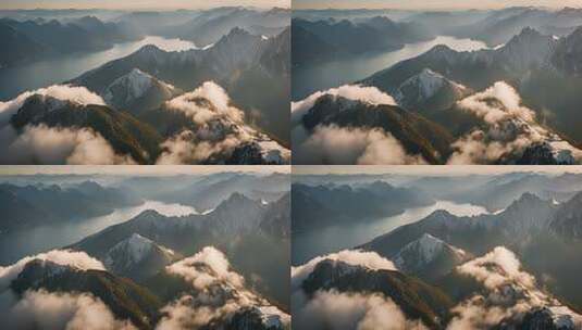 航拍山水云雾环绕山脉景观高清在线视频素材下载