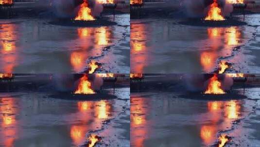 地面燃烧火焰倒影画面高清在线视频素材下载