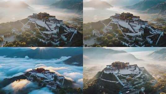 拉萨布达拉宫云海航拍景观高清在线视频素材下载