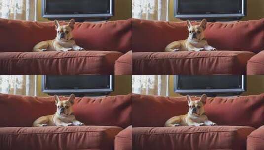 沙发上法斗犬的慵懒惬意时光高清在线视频素材下载