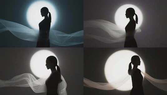 女子纱巾飘动光影侧影素材高清在线视频素材下载