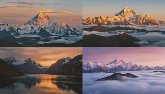 攀登雪山航拍日照金山唯美雪山延时山河ai高清在线视频素材下载