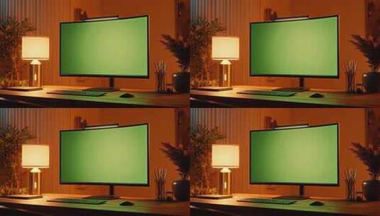 带绿屏显示器的办公桌面高清在线视频素材下载