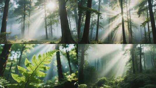 阳光穿过森林树木的迷人光束高清在线视频素材下载
