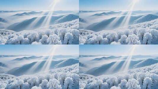 航拍唯美冰雪雾凇景观4K高清在线视频素材下载