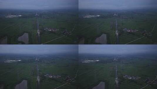 航拍乡村田野暮色景象高清在线视频素材下载