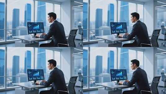 商务白领办公室查看电脑图表高清在线视频素材下载