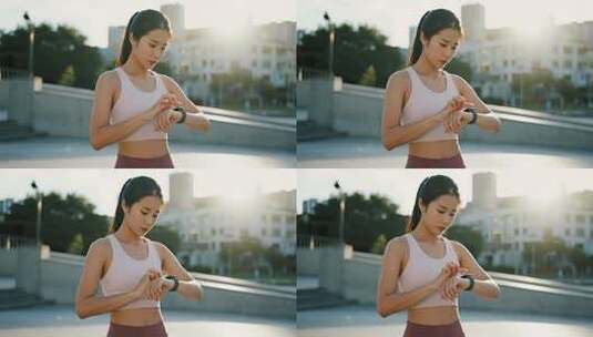 女孩户外跑步智能穿戴健康生活视频高清在线视频素材下载