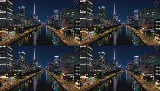 城市河流夜景俯瞰高清在线视频素材下载
