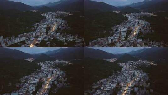 航拍广东信宜钱排镇夜幕降临蓝调时刻的夜景高清在线视频素材下载