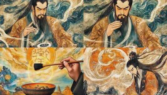 伏羲画卦易经文化神话传说八卦起源太极阴阳高清在线视频素材下载