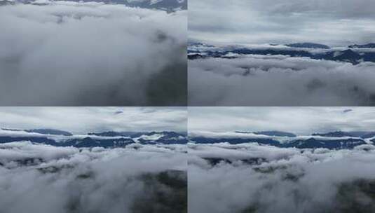 川西王岗坪景区航拍云海雪山壮丽风光高清在线视频素材下载