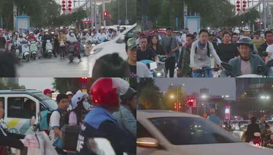 傍晚城市车流行人交通过马路高清在线视频素材下载