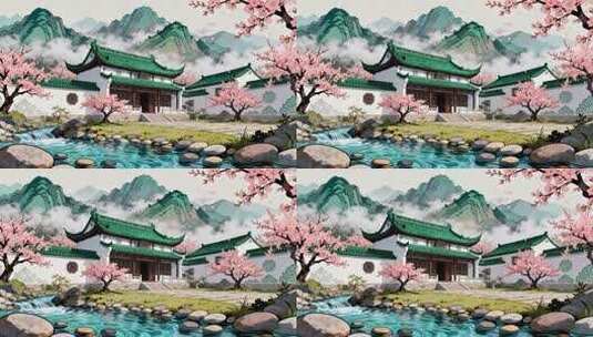 古风中式庭院山水风景高清在线视频素材下载