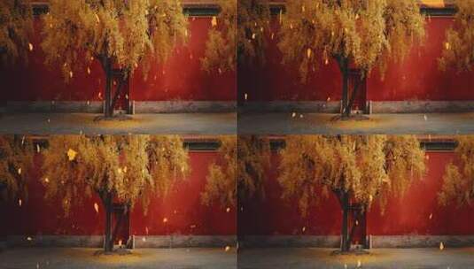 故宫红墙下的秋日银杏树景高清在线视频素材下载