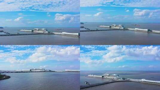 上海吴淞邮轮港码头黄浦江三江交汇碧海蓝天高清在线视频素材下载
