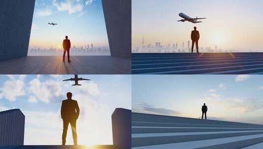 成功商人站在高处遥望未来的背影高清在线视频素材下载