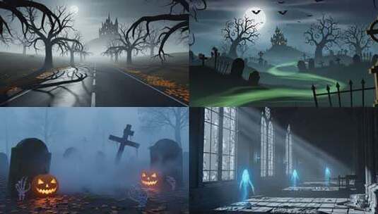 万圣节幽灵城堡夜景高清在线视频素材下载