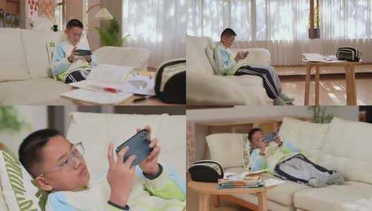 青少年痴迷玩手机高清在线视频素材下载