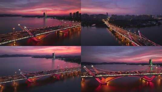 蠡湖大桥无锡地标车流唯美日落晚霞高清在线视频素材下载
