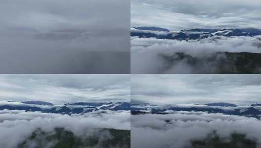 川西王岗坪景区航拍云海雪山壮丽风光高清在线视频素材下载