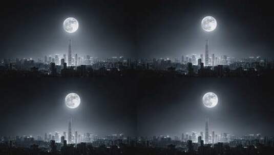 满月映照下的都市夜景高清在线视频素材下载
