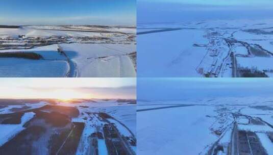 呼伦贝尔冬天山村雪景高清在线视频素材下载