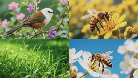 花间蝴蝶蜜蜂互动自然之美高清在线视频素材下载