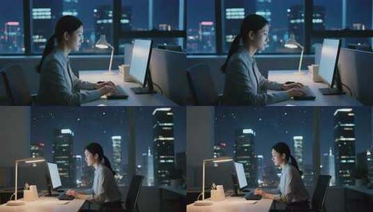 深夜职场女性加班工作高清在线视频素材下载
