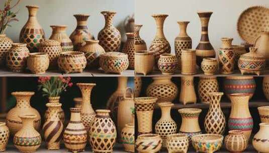 多彩竹编工艺品展示高清在线视频素材下载