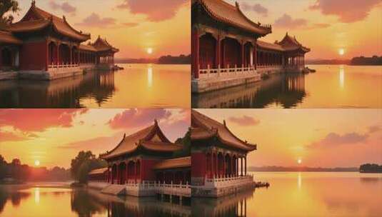 故宫夕阳下的古典建筑景观高清在线视频素材下载