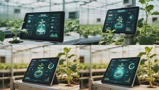 温室大棚内平板显示农业数据高清在线视频素材下载