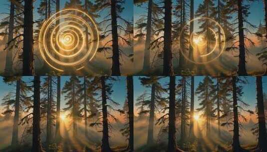 森林中金色光圈光影特效高清在线视频素材下载