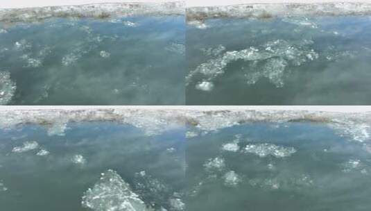 北方冬季河水冰凌流凌河面结冰高清在线视频素材下载