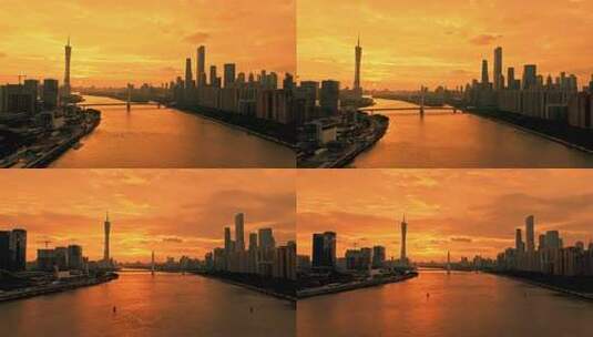广州晚霞 航拍广州 广州火烧云高清在线视频素材下载