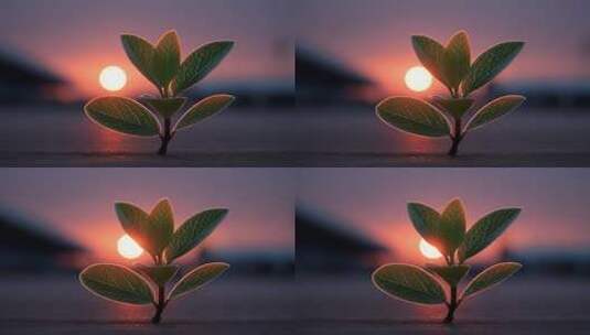 高速公路旁的希望之芽在日落中生长高清在线视频素材下载