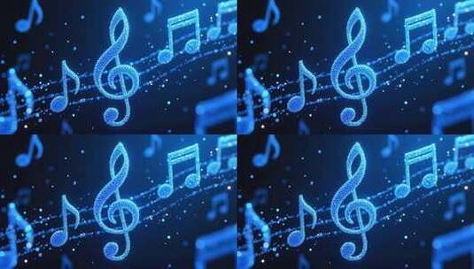 蓝色粒子音符跳动4K高清在线视频素材下载