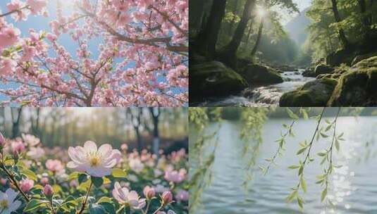 春分节气 森林溪流阳光自然风光素材高清在线视频素材下载