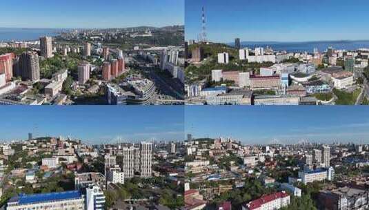 俄罗斯海参崴城市航拍高清在线视频素材下载