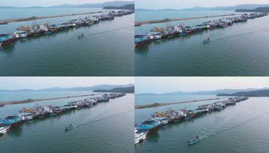 海港停泊渔船全景高清在线视频素材下载