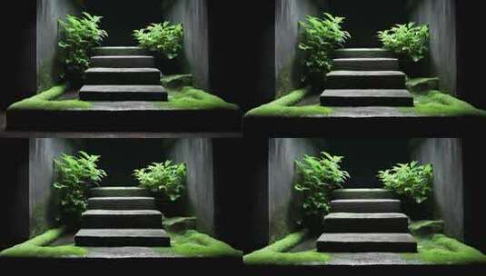 唐朝石阶青苔绿植幽静意境高清在线视频素材下载