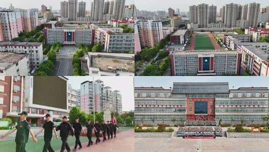 学校教官学生活动航拍镜头高清在线视频素材下载